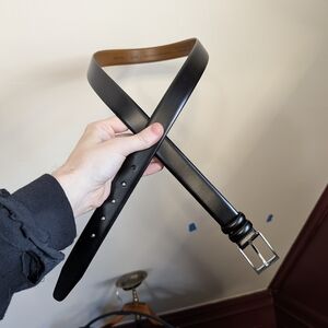 Handmade In Italy Full Grain Italian Black Leather Silver Buckle Belt 42